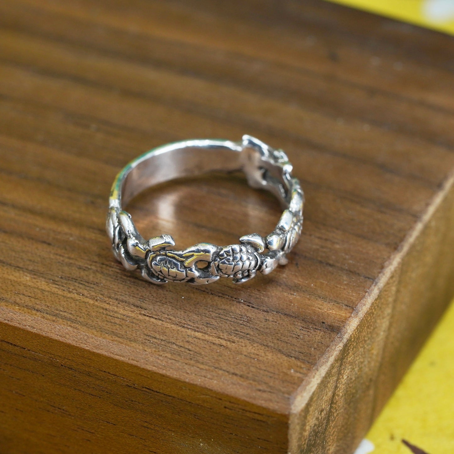 Size 8.25, vintage Mexico Sterling silver handmade ring, 925 sea turtle band