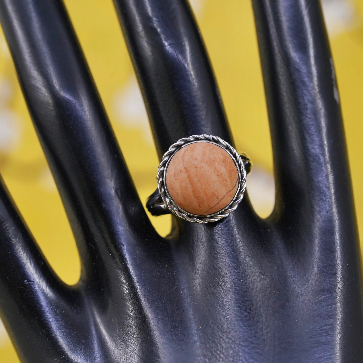 Size 7.5, Sterling 925 silver handmade ring with sunstone, southwestern jewelry