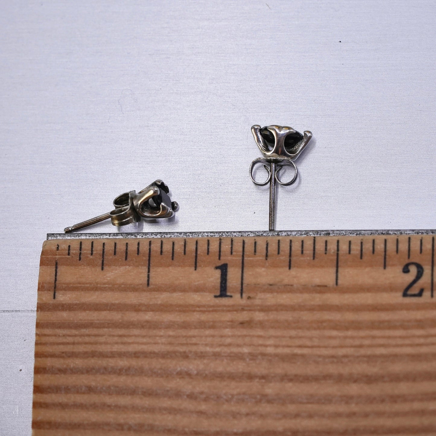 Vintage Sterling silver handmade earrings, 925 studs with sapphire