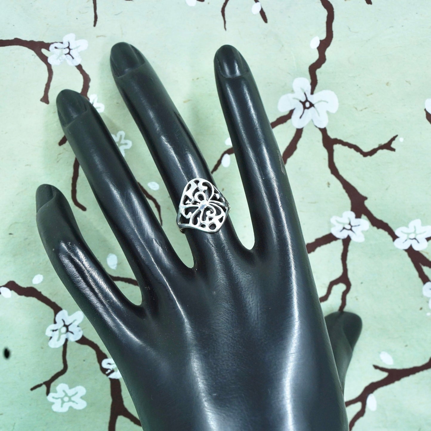 Size 5.75, Vintage sterling silver handmade wired ring, 925 filigree band