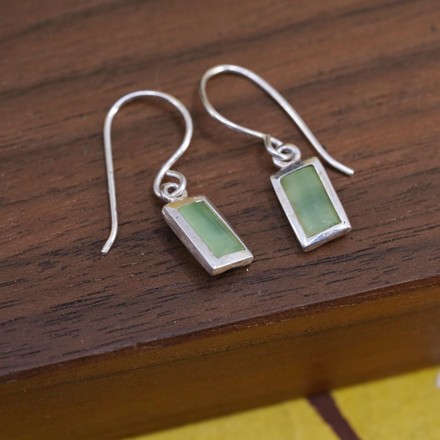 Vintage Sterling 925 silver handmade earrings with green jade