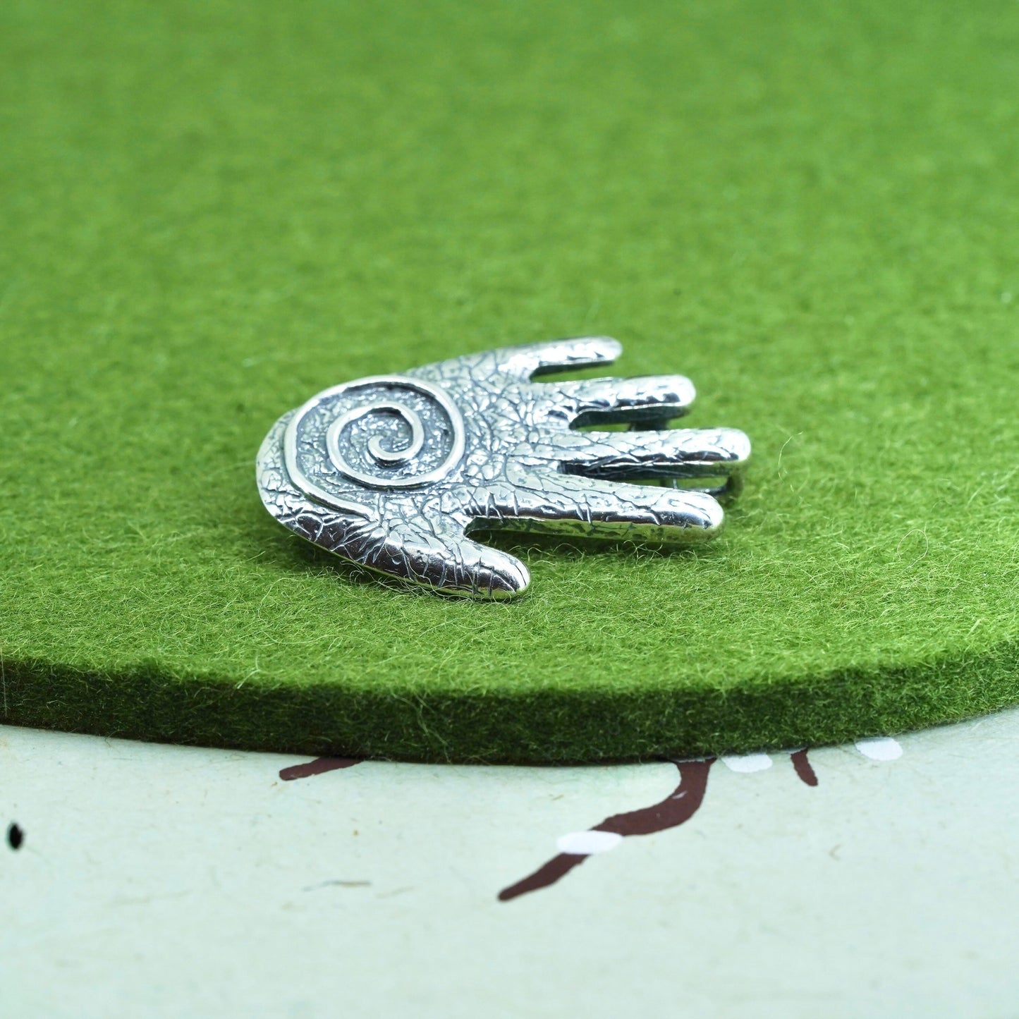 Sterling silver handmade brooch, 925 spiral hand healing and protection pendant