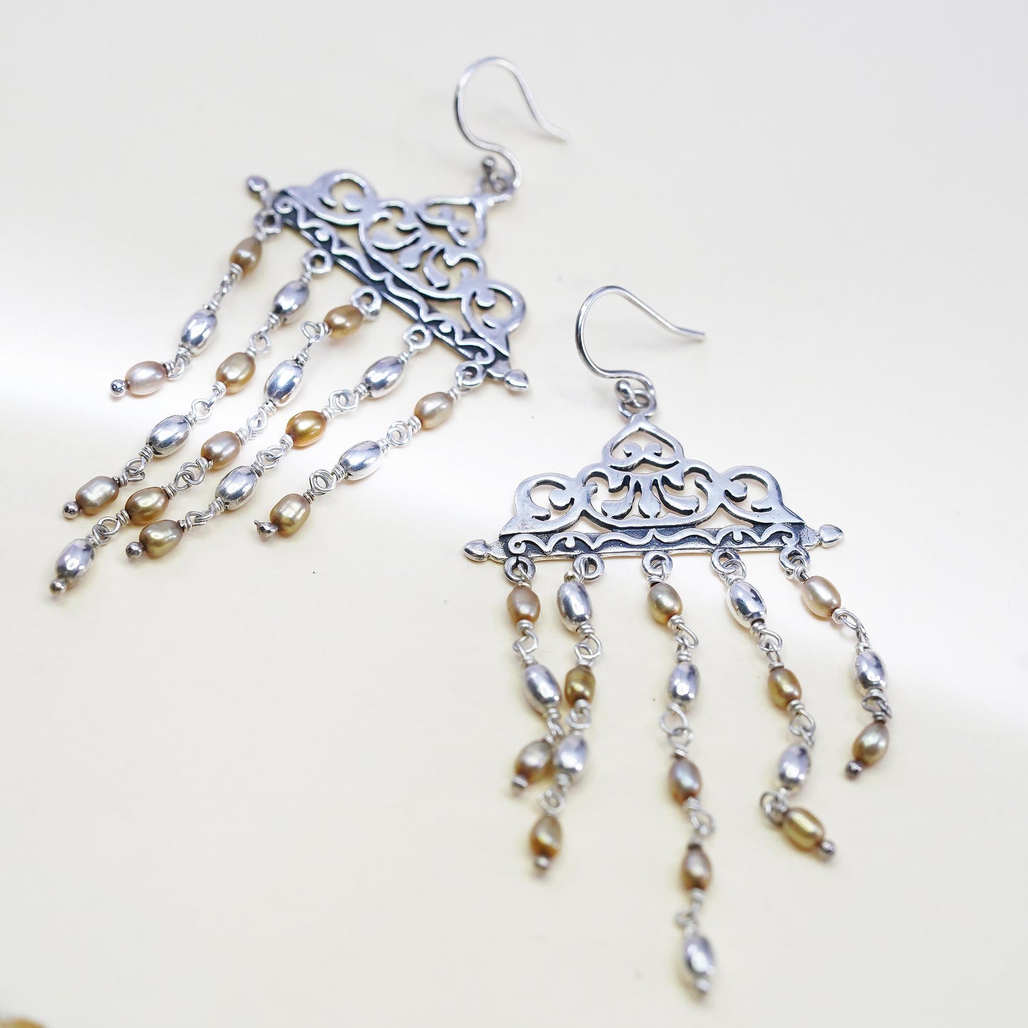 DP Doug Paulus Indian sterling silver 925 fringe earrings cluster pearl dangles