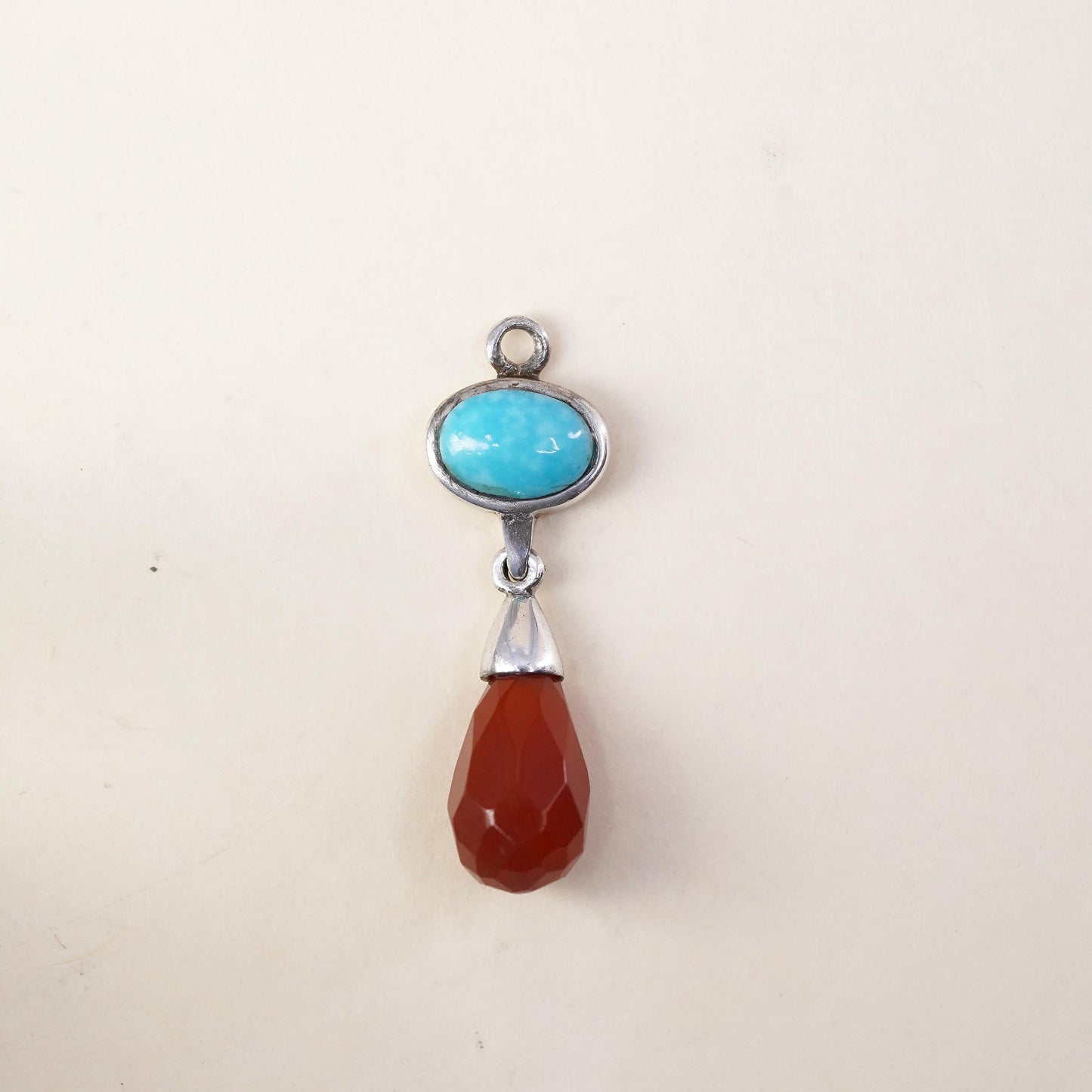 sterling sterling silver pendant, 925 turquoise charm with teardrop carnelian