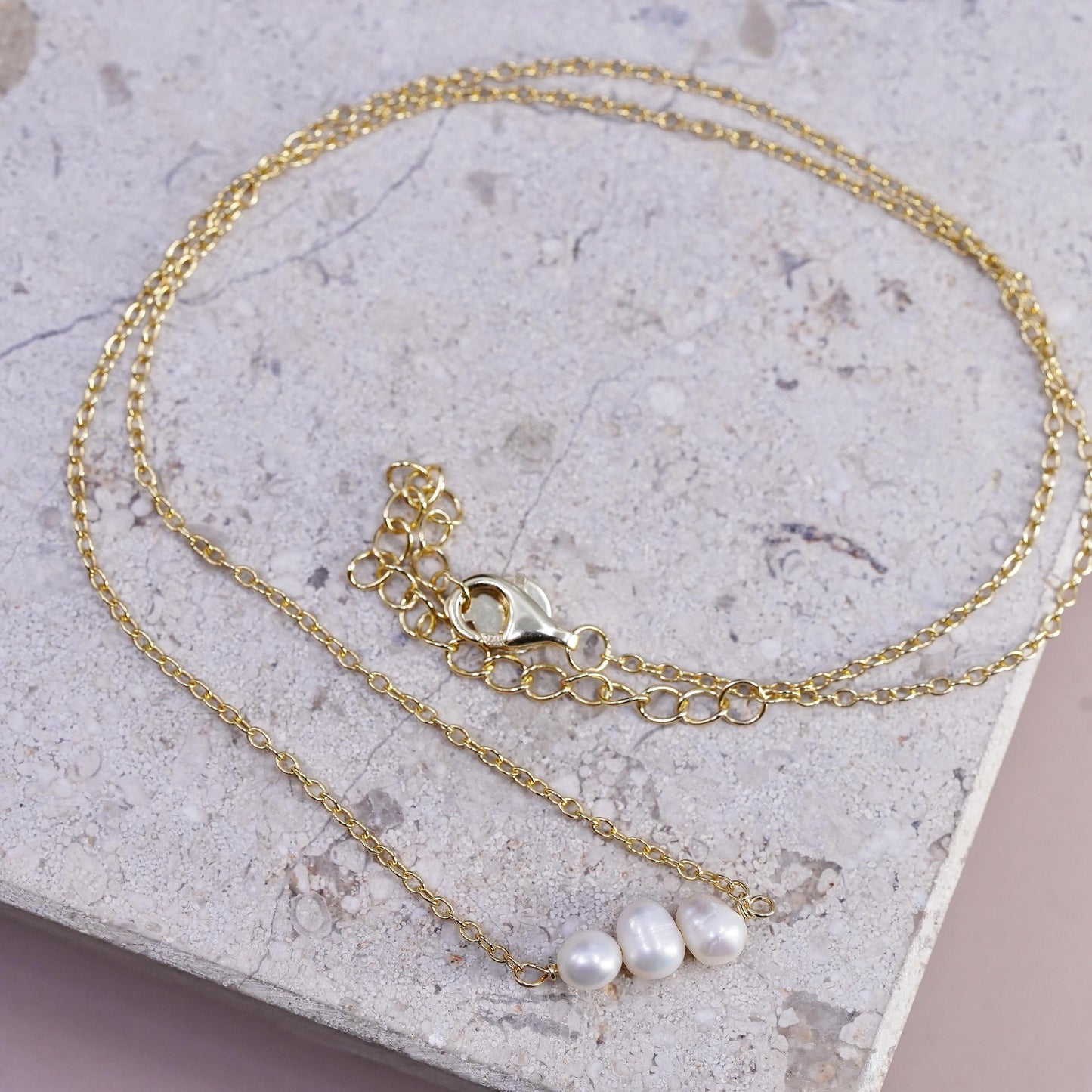 16+2", vermeil gold over Sterling silver necklace, 925 circle freshwater pearls