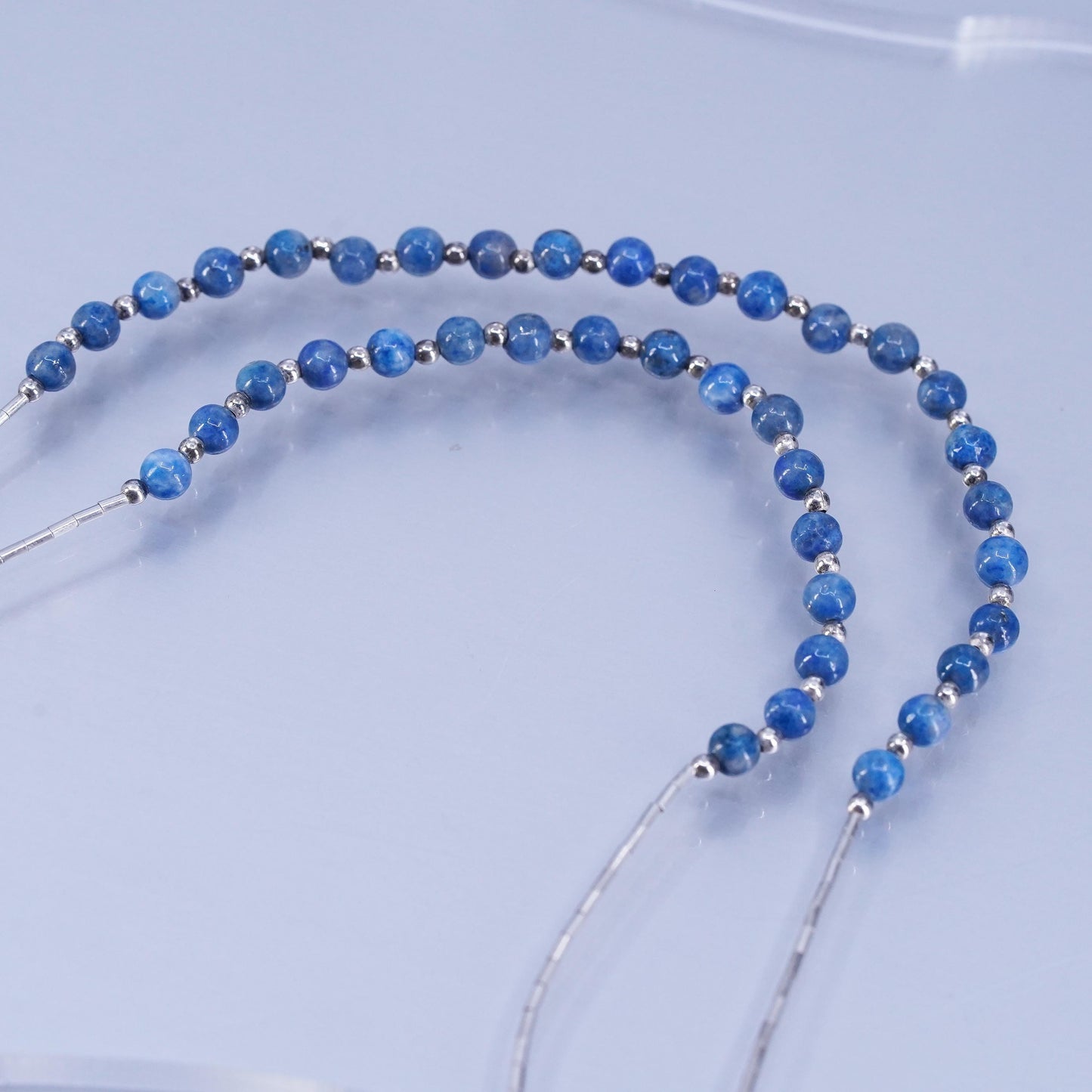 20+4”, Native American Sterling 925 liquid silver double strands necklace lapis