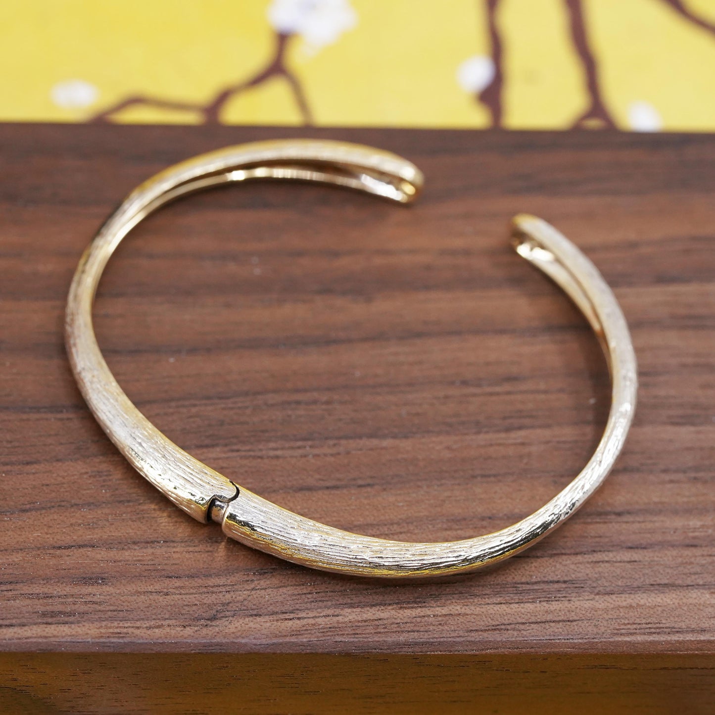 6.5", vermeil gold filled Sterling silver bracelet, 925 textured cuff cz