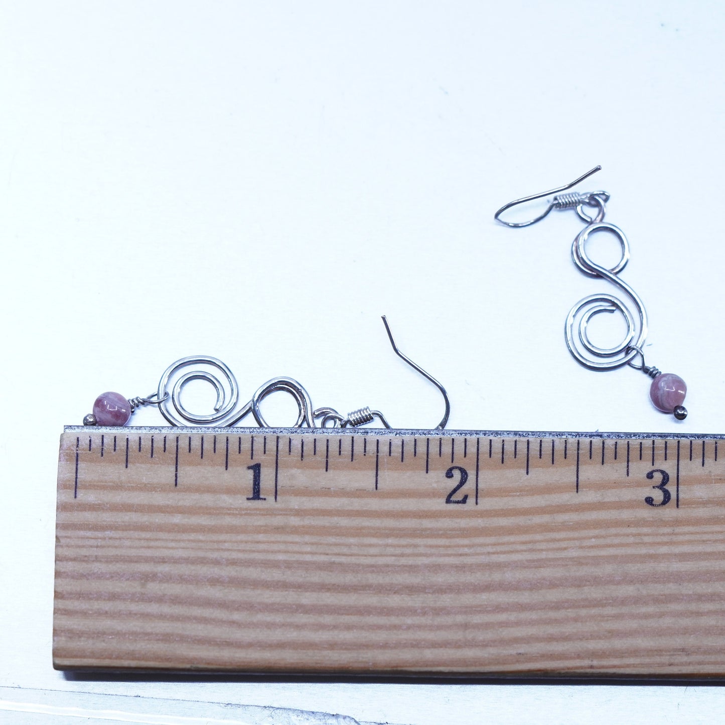 Vintage Sterling 925 silver spiral earrings with pink Rhodochrosite beads