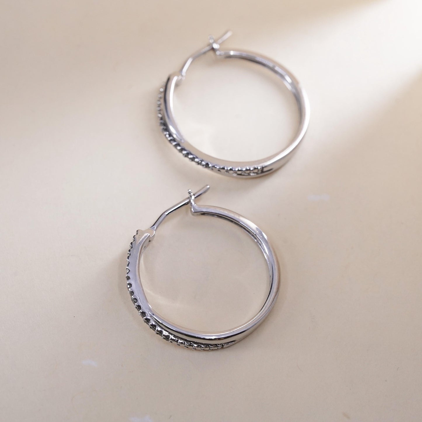 1", SUN sterling silver earrings, 925 silver huggie hoops cluster diamond