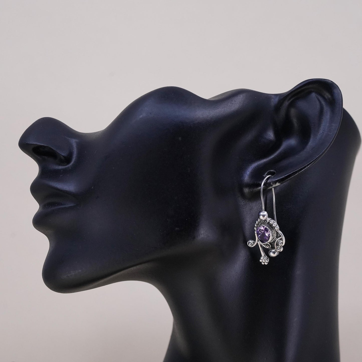 Southwestern sterling silver 925 handmade single earring with amethyst
