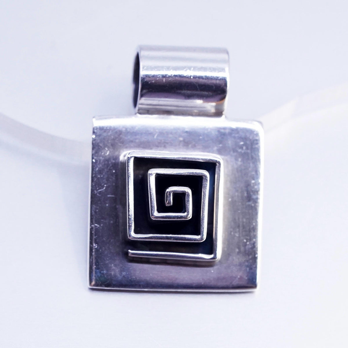 Mexican Sterling Silver 925 Square Spiral Pendant, Geometric Greek Key Jewelry