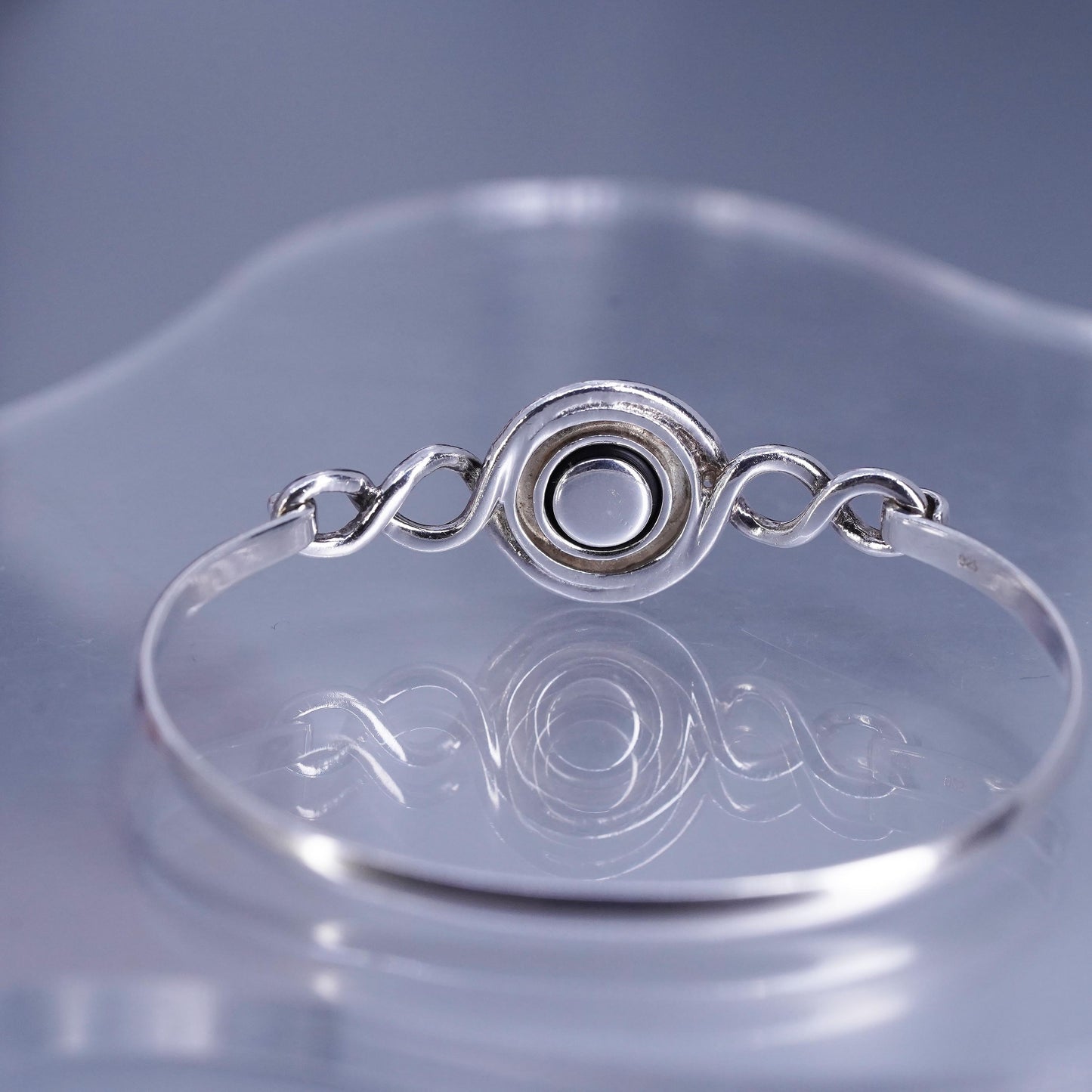 7”, Sterling 925 silver bracelet, hinged interchangeable bangle crystal inlay