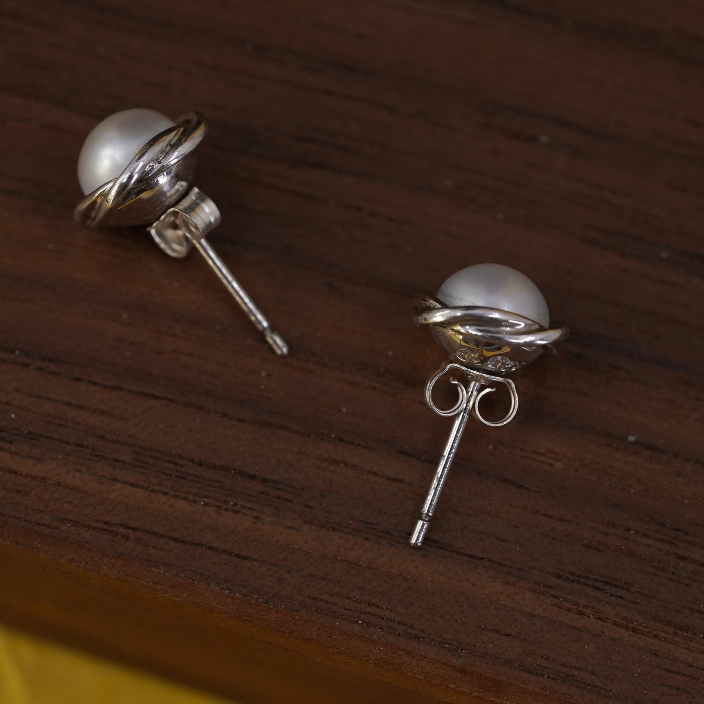 Vintage Sterling silver handmade earrings, 925 pearl studs