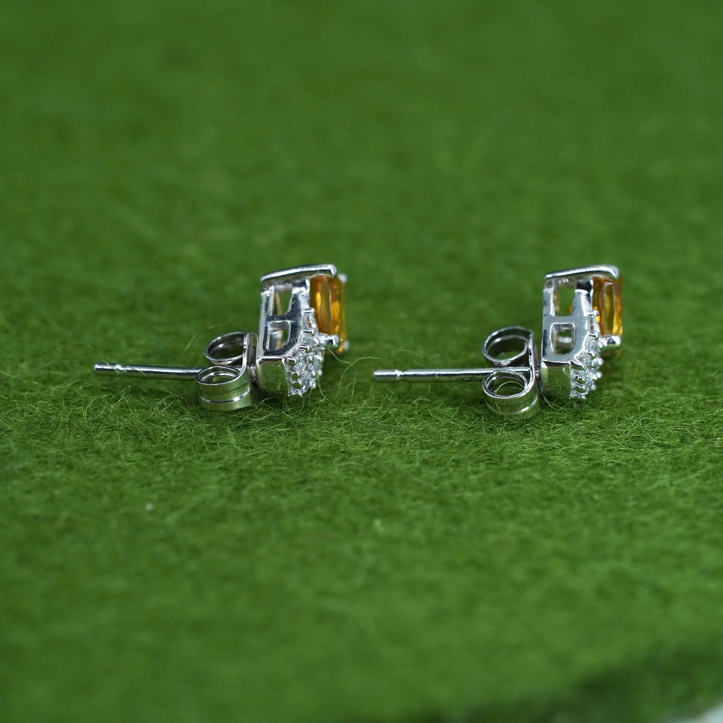 sterling silver studs earrings with citrine and diamond, fashion earrings