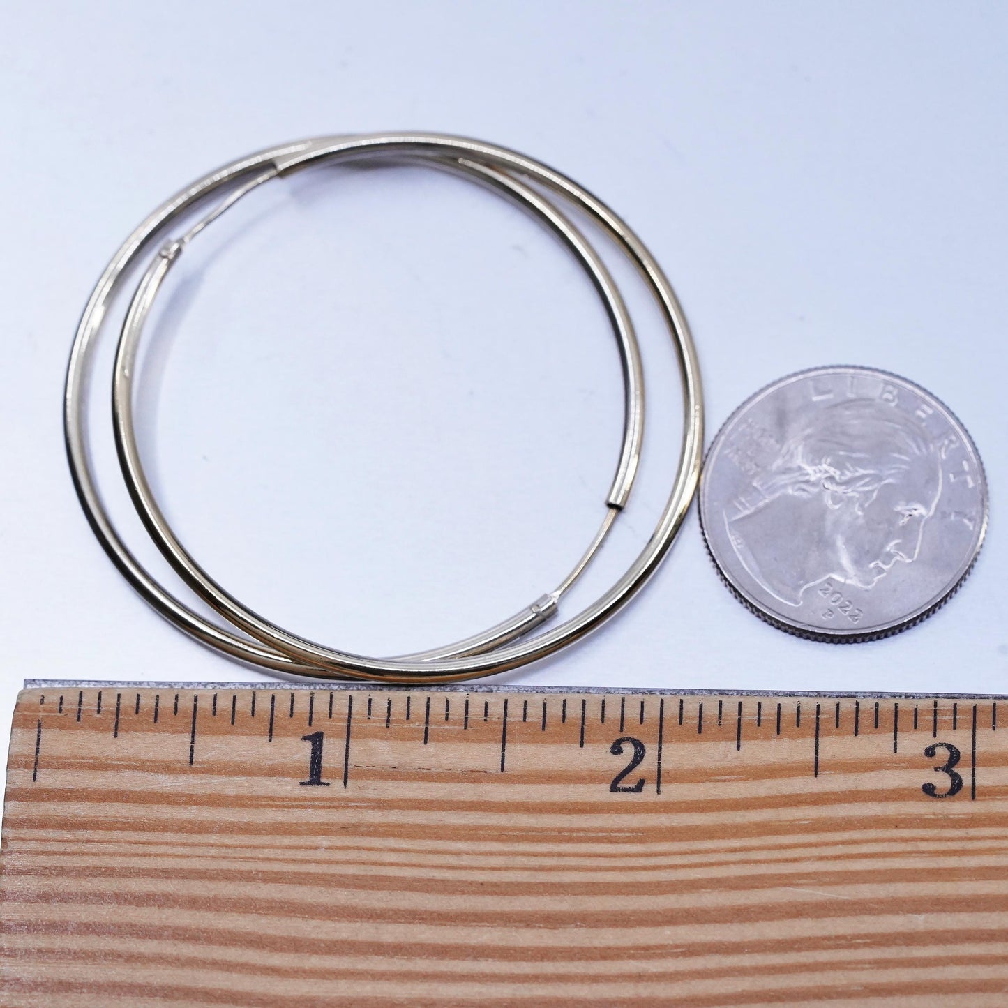 2", vintage gold plated Sterling silver handmade earrings, thin 925 hoops