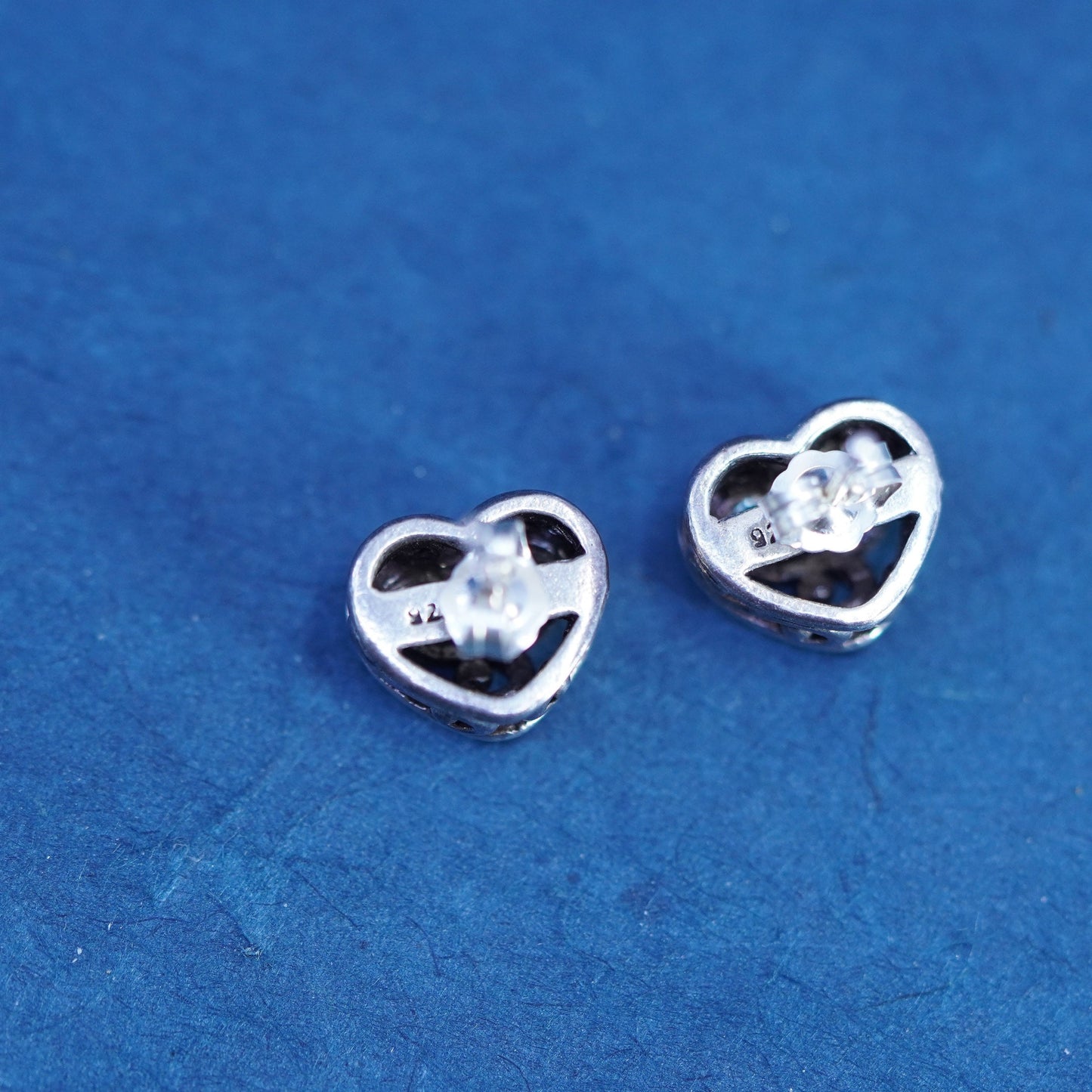 vintage Sterling silver handmade earrings, filigree 925 heart studs