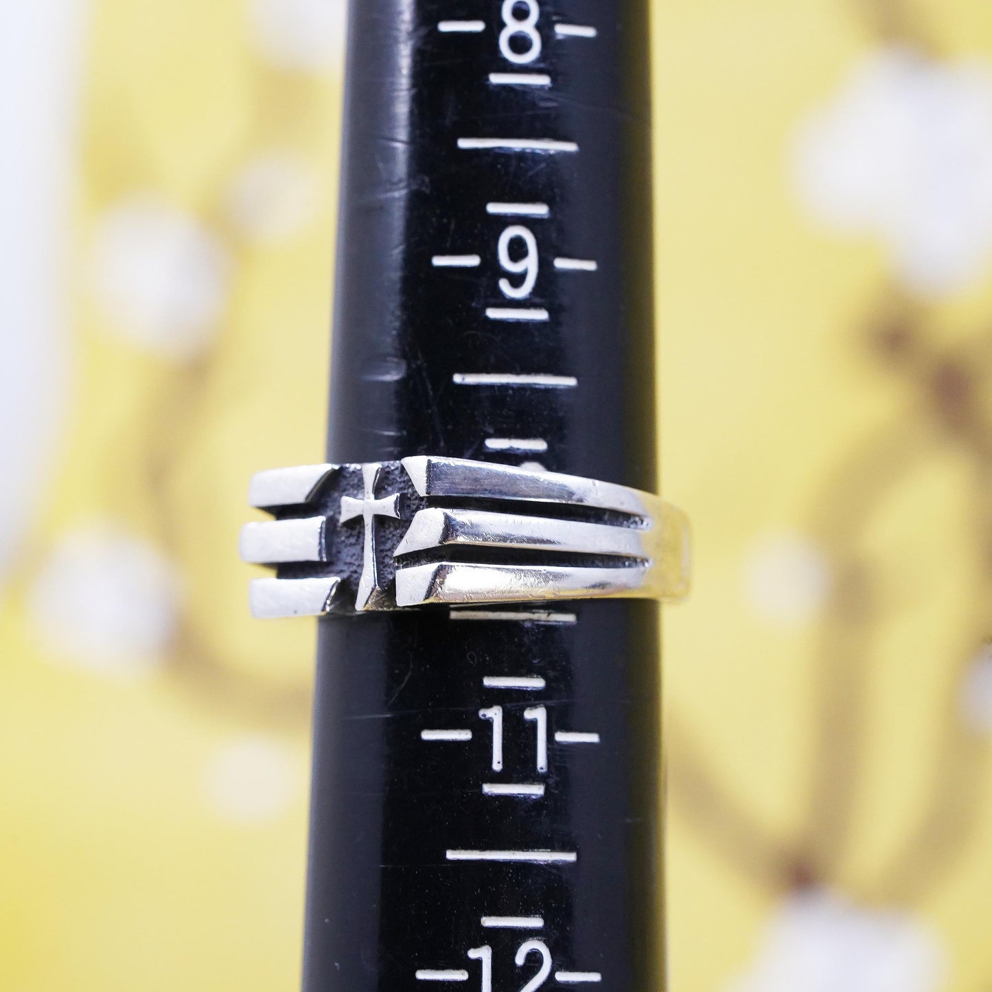 Size 10, Sterling Silver 925 Cross Men Christian Crucifix Ring, Religious Faith