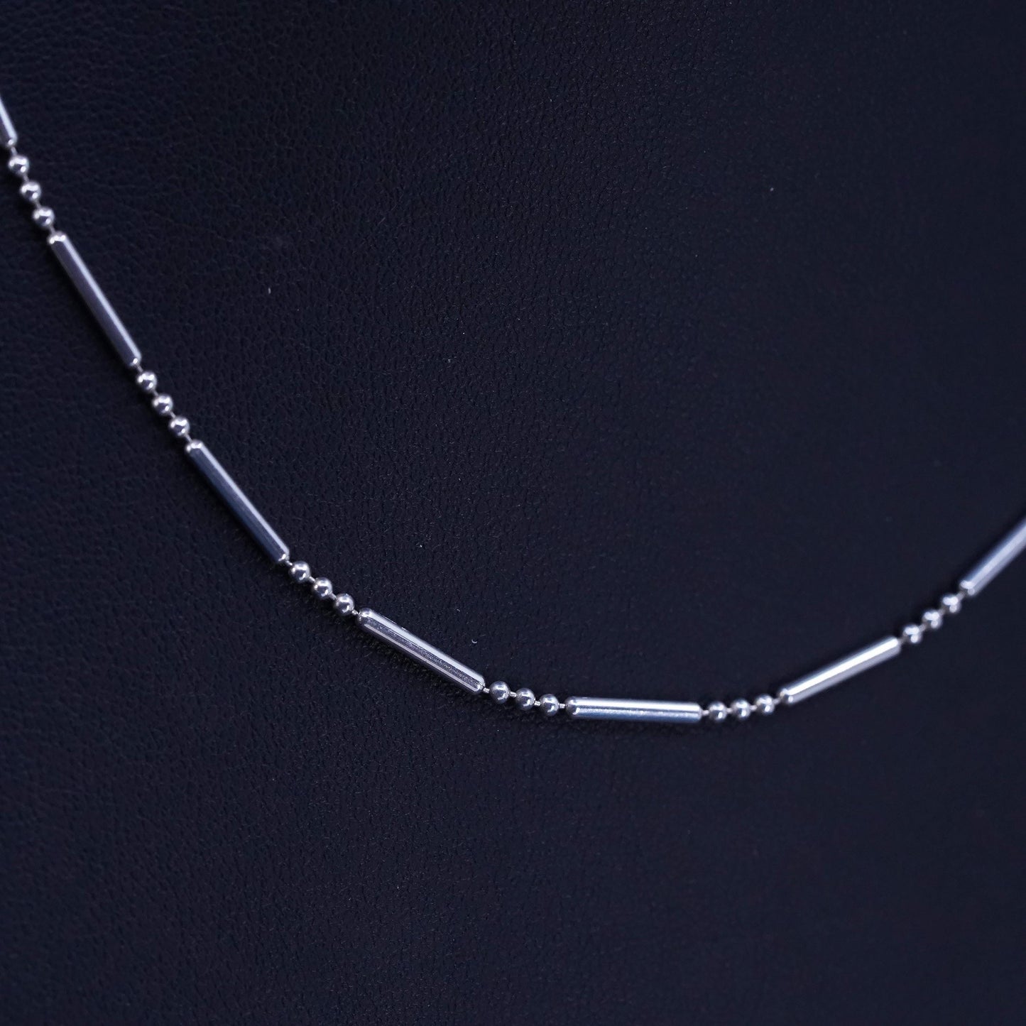 16”, 1mm, vintage Sterling silver handmade necklace, 925 bar beads chain