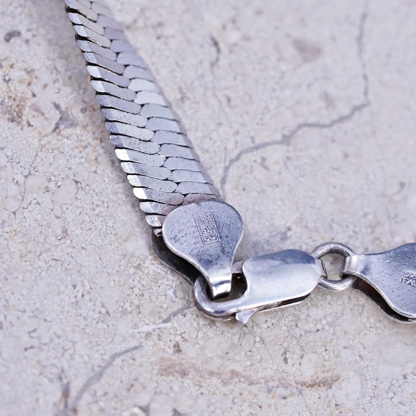 30" , vintage Italian PRex Sterling silver necklace, bold 925 herringbone chain