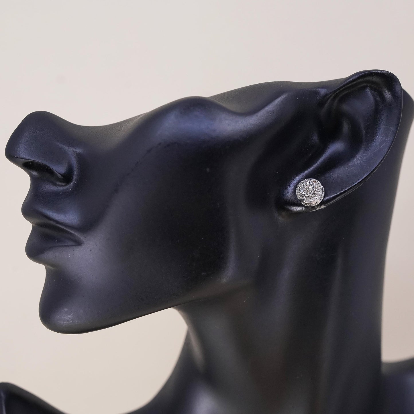 Vintage handmade single earring. Sterling 925 silver stud with cluster diamonds