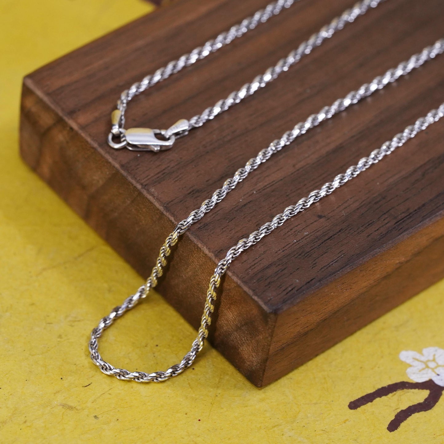24" 2mm, vintage faded gold over Sterling silver necklace, Italy 925 rope chain