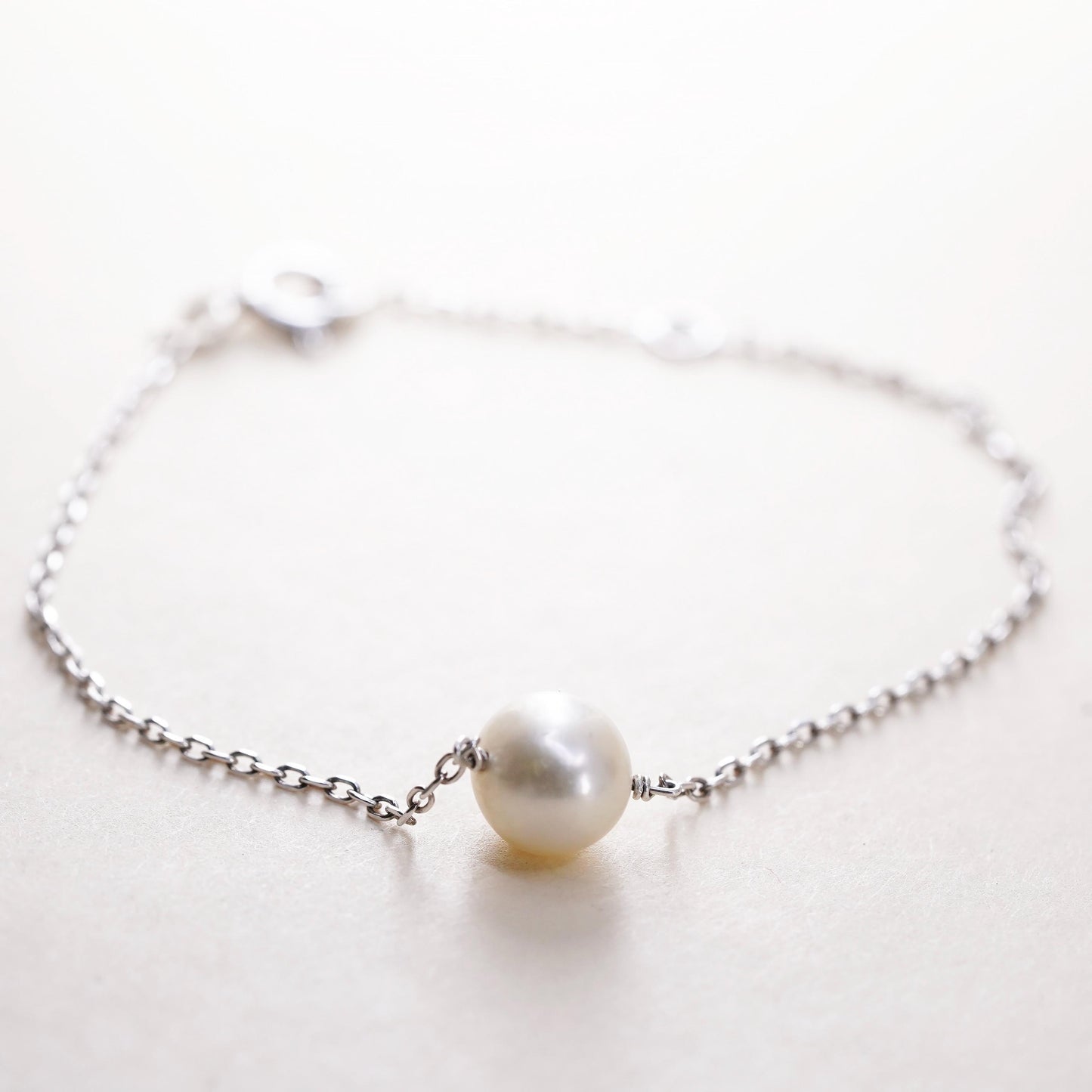 6+1”, Vintage handmade bracelet, circle chain with 7mm freshwater pearl bead