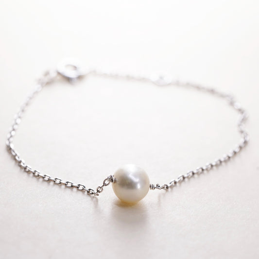 6+1”, Vintage handmade bracelet, circle chain with 7mm freshwater pearl bead