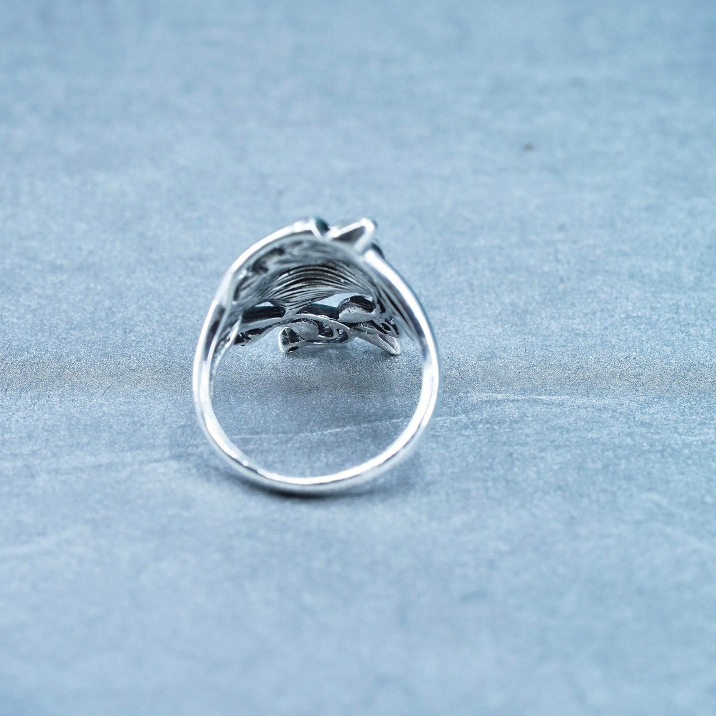 Size 7, vtg southwestern Sterling 925 silver handmade ring, flower band and Cz