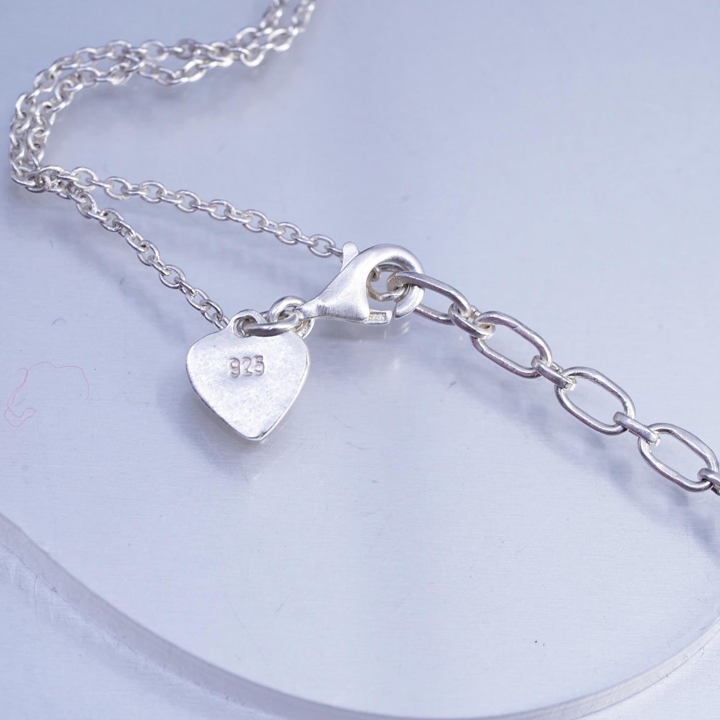 18+2" 1mm, vintage Sterling 925 silver circle chain necklace with heart charm