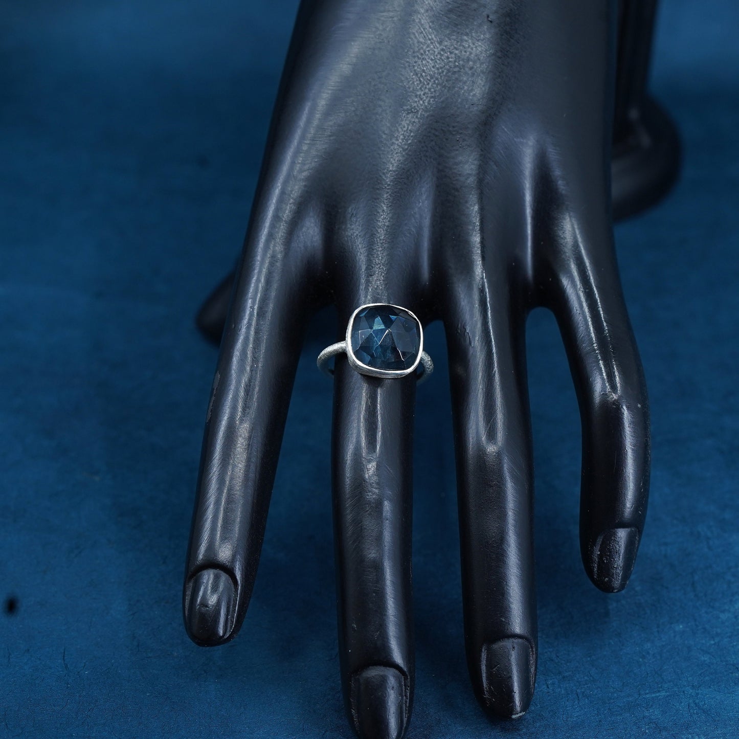 Size 6.25, vintage Sterling silver handmade matte 925 ring with blue crystal