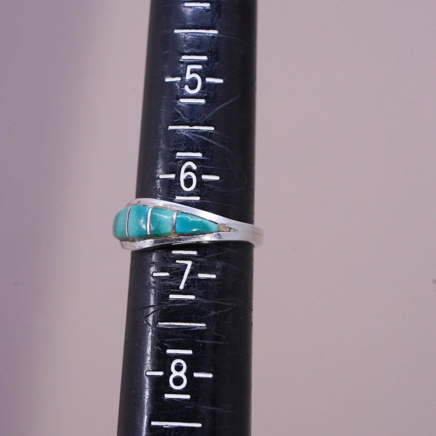 Size 6.5, VTG Sterling 925 silver handmade ring turquoise inlay Native American
