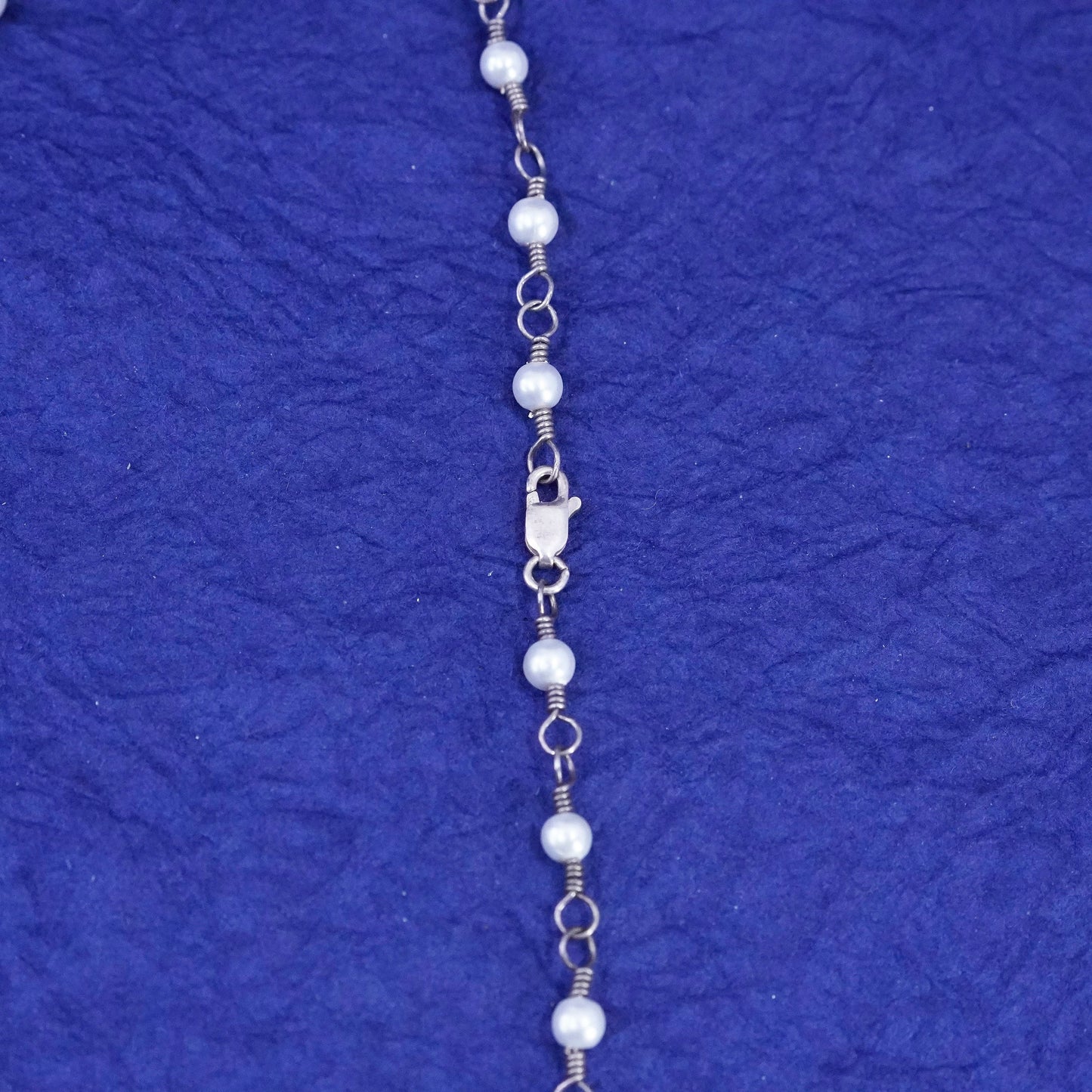 14”, sterling silver handmade necklace, 925 chain with pearl and cross charm