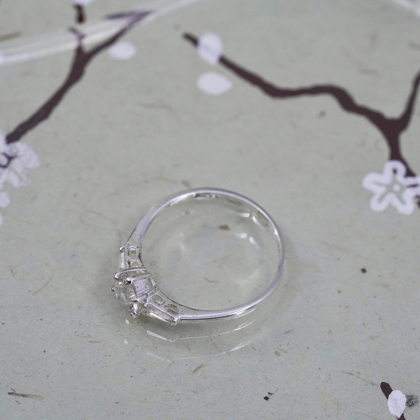 Size 9.25, Vintage sterling silver handmade ring, engagement ring with heart cz