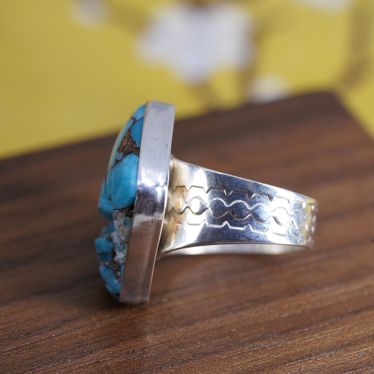 Size 7, vintage DTR Jay King Sterling 925 silver handmade ring with turquoise