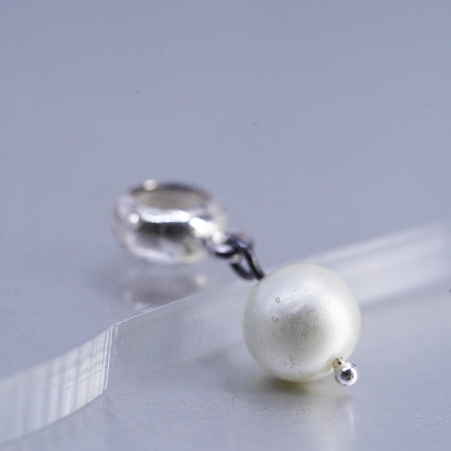 Vintage IBB sterling 925 silver handmade charm pendant with pearl