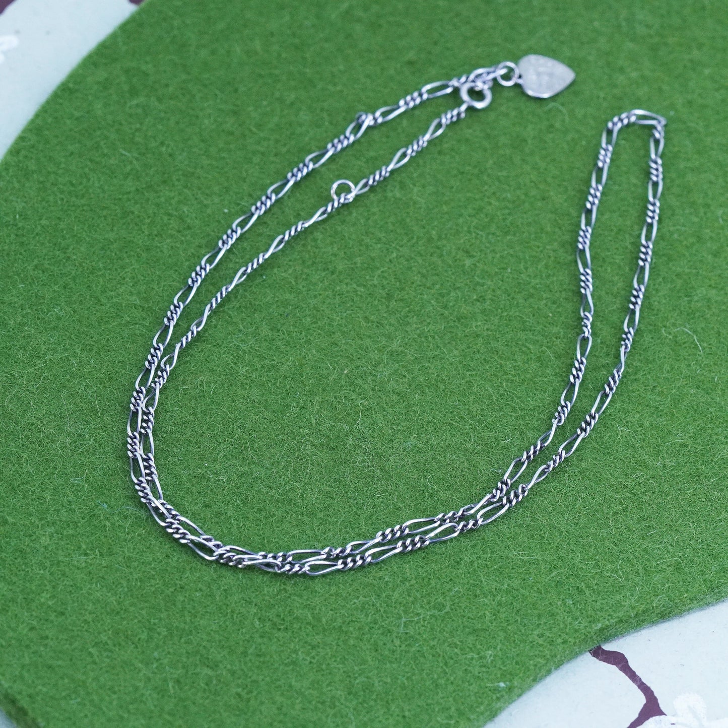 24", 3mm, Vintage sterling silver figaro chain, bold 925 men's necklace