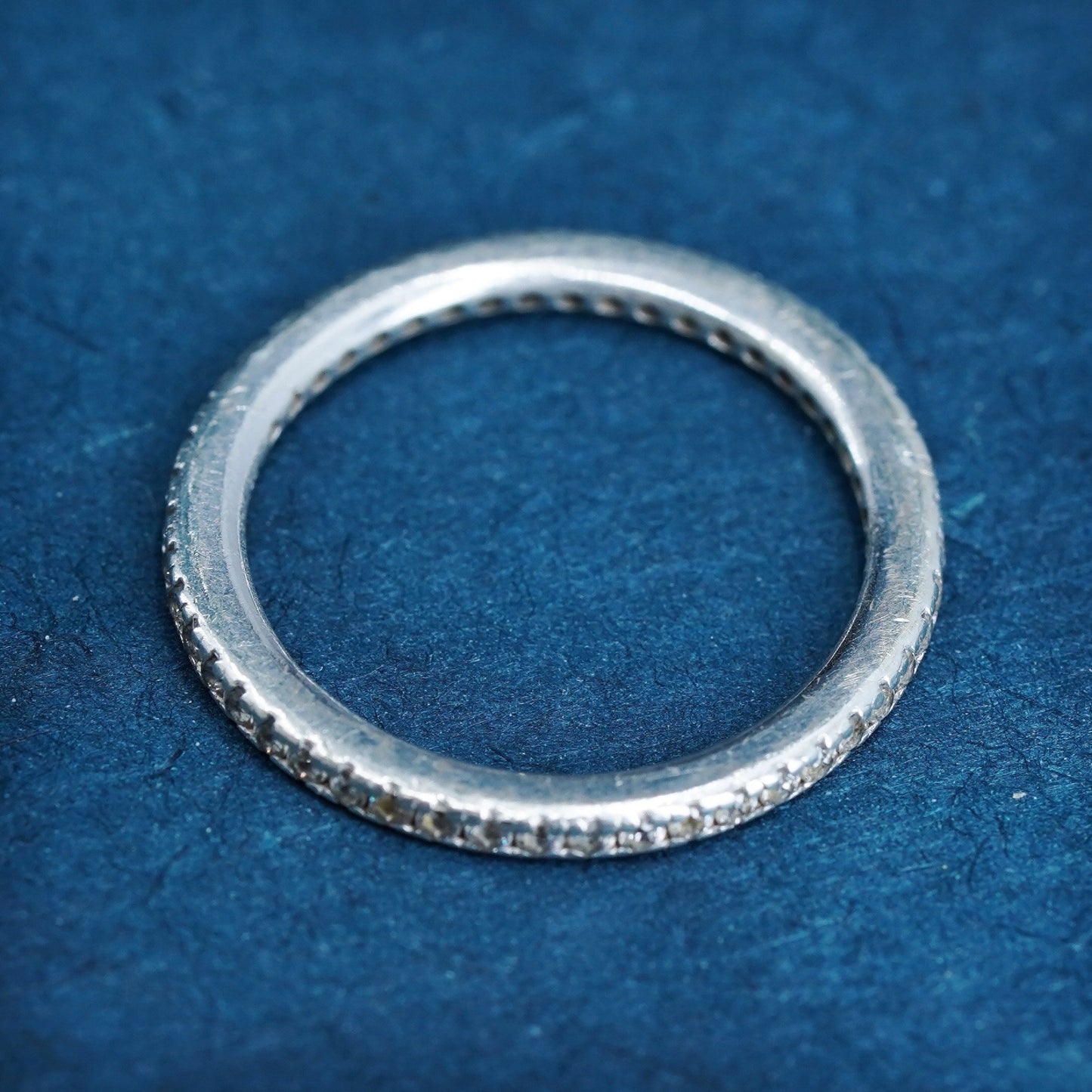 Size 6, VTG Sterling 925 silver handmade ring, 925 stackable wedding band Cz