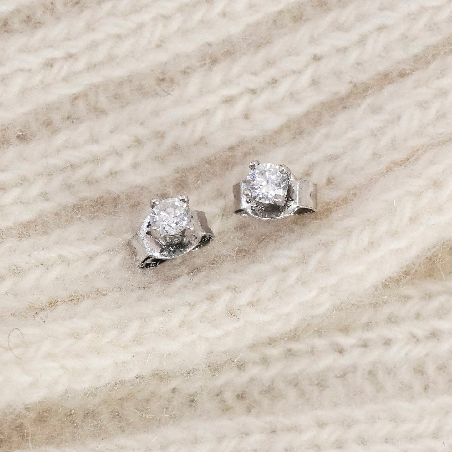 3mm, Vintage sterling 925 silver cz studs, minimalist earrings