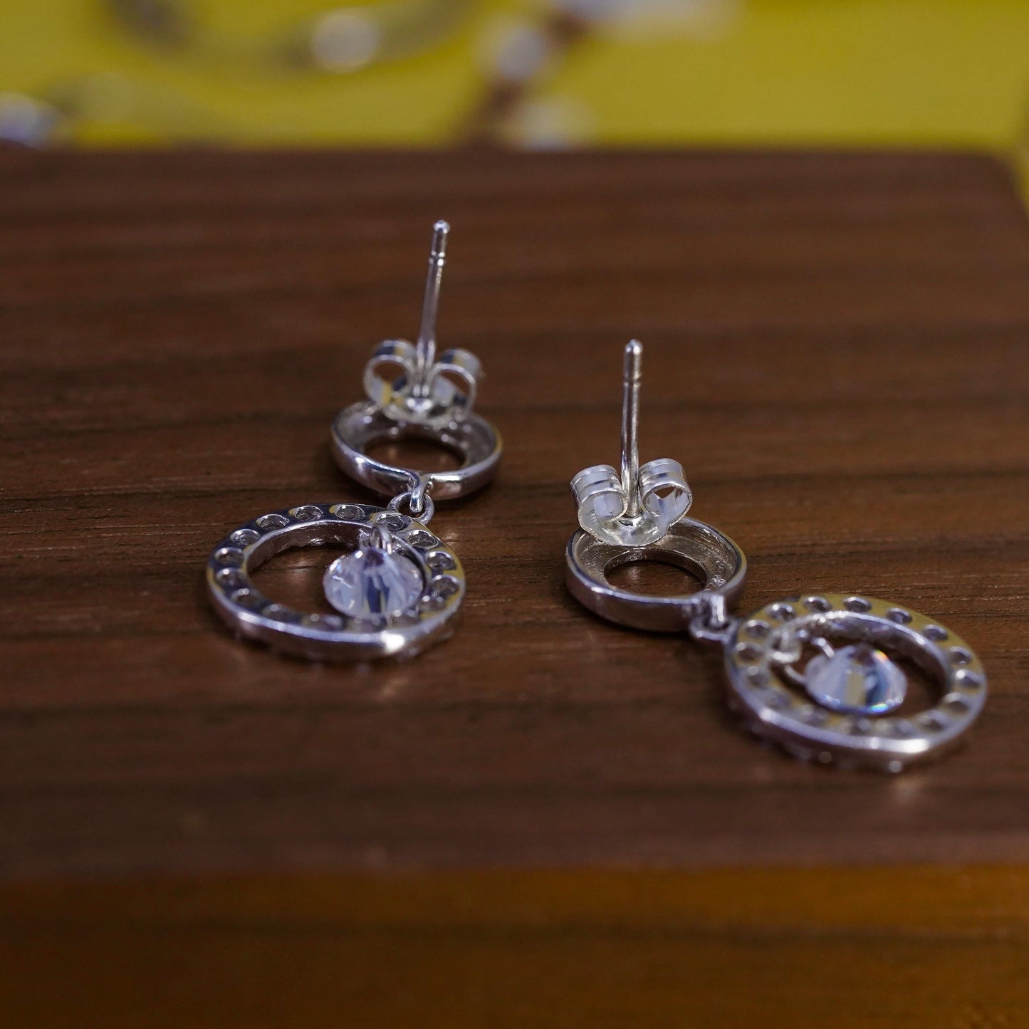 Vintage Elegant Sterling 925 silver earrings with cz circle dangles