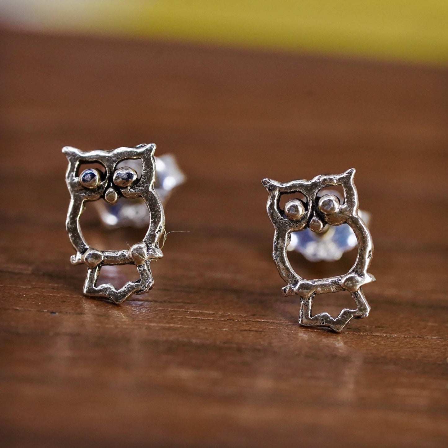 Vintage Sterling silver handmade earrings, 925 owl studs
