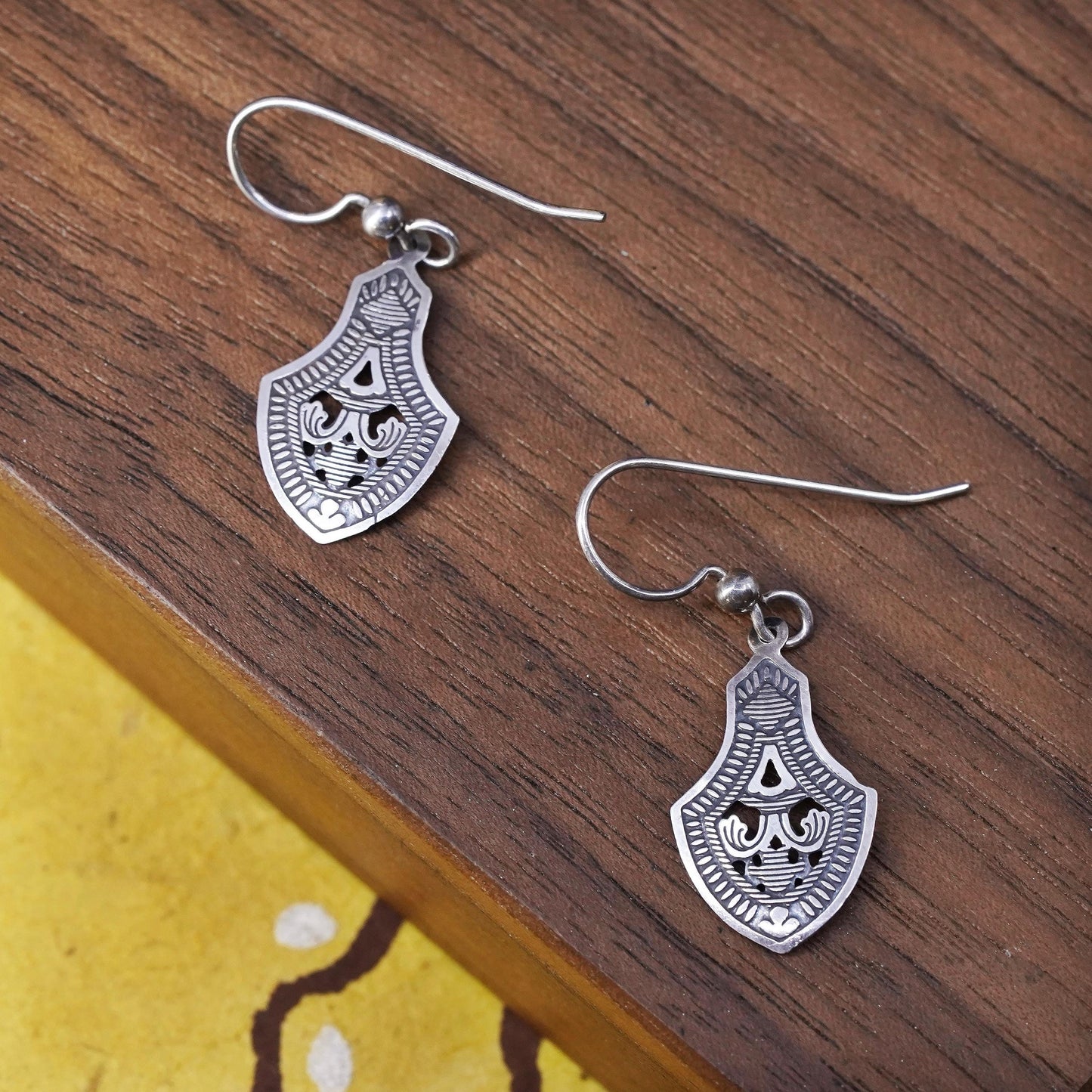 Vintage Sterling silver handmade earrings, 925 textured drops