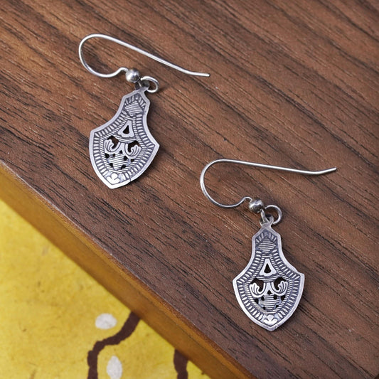 Vintage Sterling silver handmade earrings, 925 textured drops
