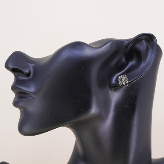 Vintage Sterling 925 silver handmade oval stud with Marcasite, single earring