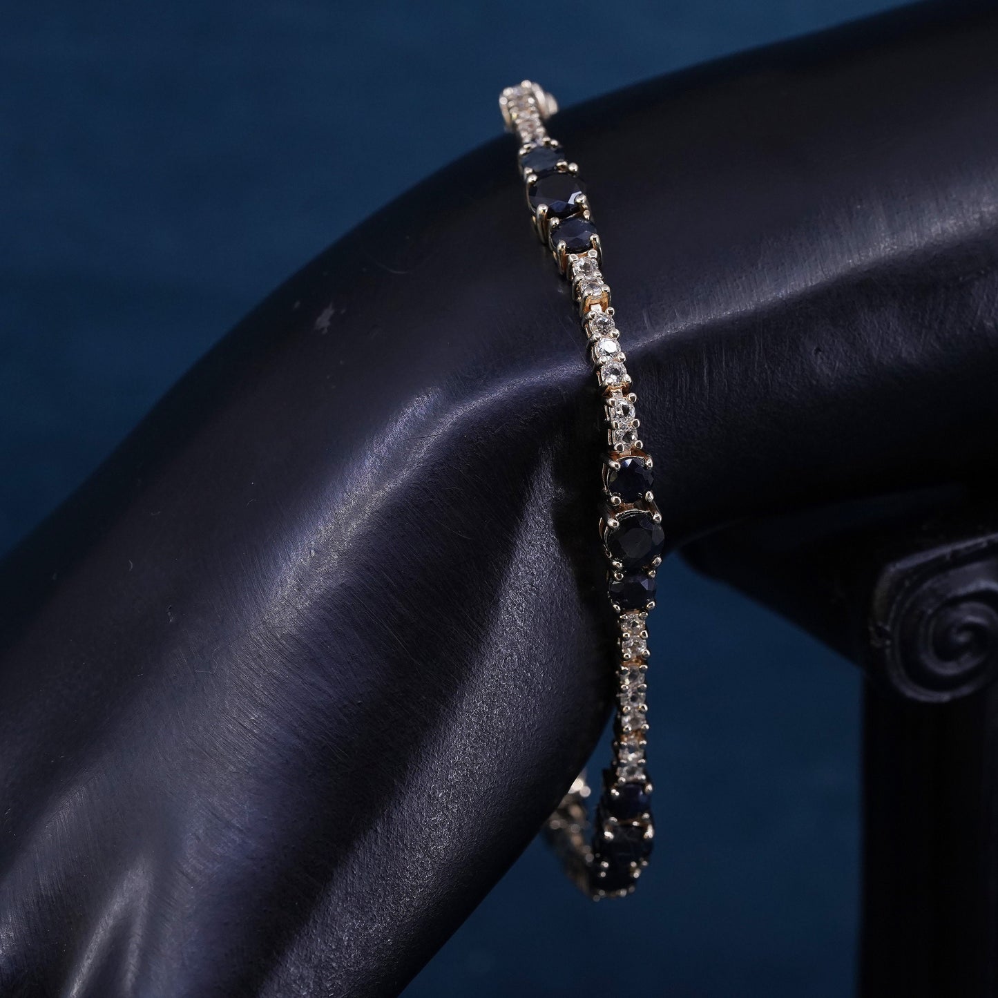 7.25”, vermeil gold over sterling 925 silver tennis bracelet with sapphire cz