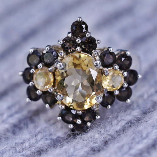 Size 7, Vtg Sterling silver handmade ring, 925 band with garnet citrine