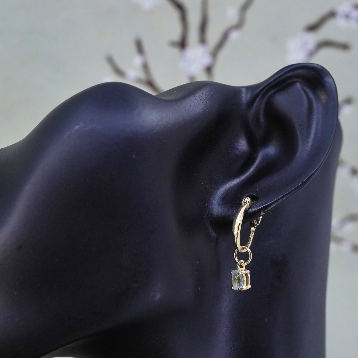 0.5”, vermeil gold sterling silver earrings, 925 hoops, huggie blue crystal