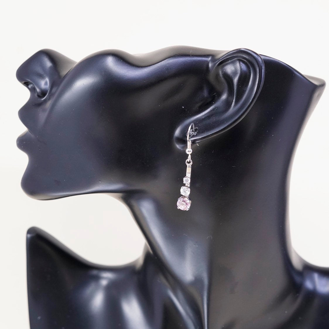 VTG Sterling silver handmade earrings, 925 w/ pink crystal, silver Tested
