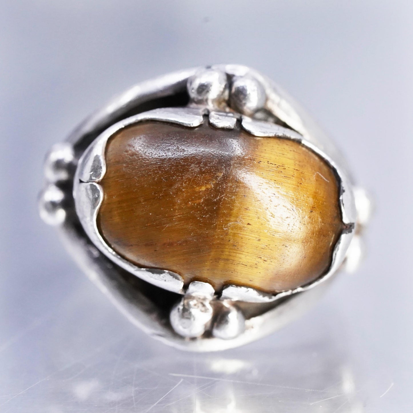Size 6.75, vintage Sterling 925 silver handmade ring with golden tiger eye