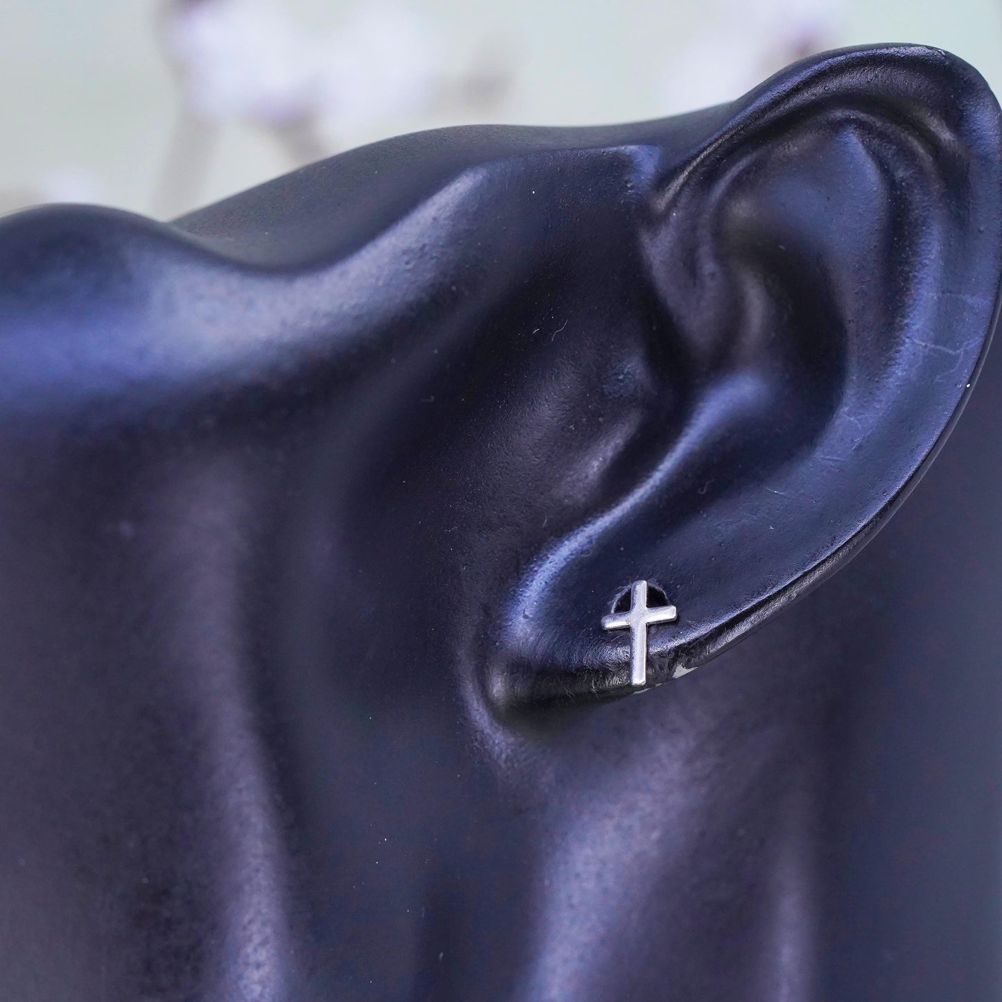 Vintage sterling silver handmade earrings, 925 cross studs