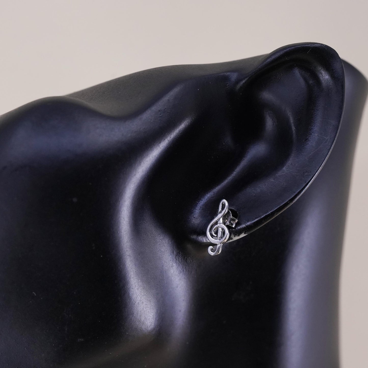 Vintage sterling silver handmade studs, 925 music note earrings